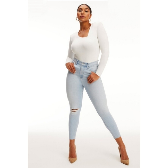 NWT GOOD AMERICAN Light wash good waist crop skinny jeans - Picture 1 of 16